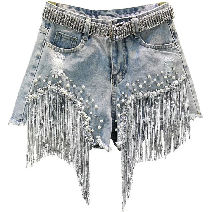 Pantaloni scurți din denim Luisa Tassel