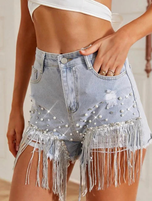 Pantaloni scurți din denim Luisa Tassel